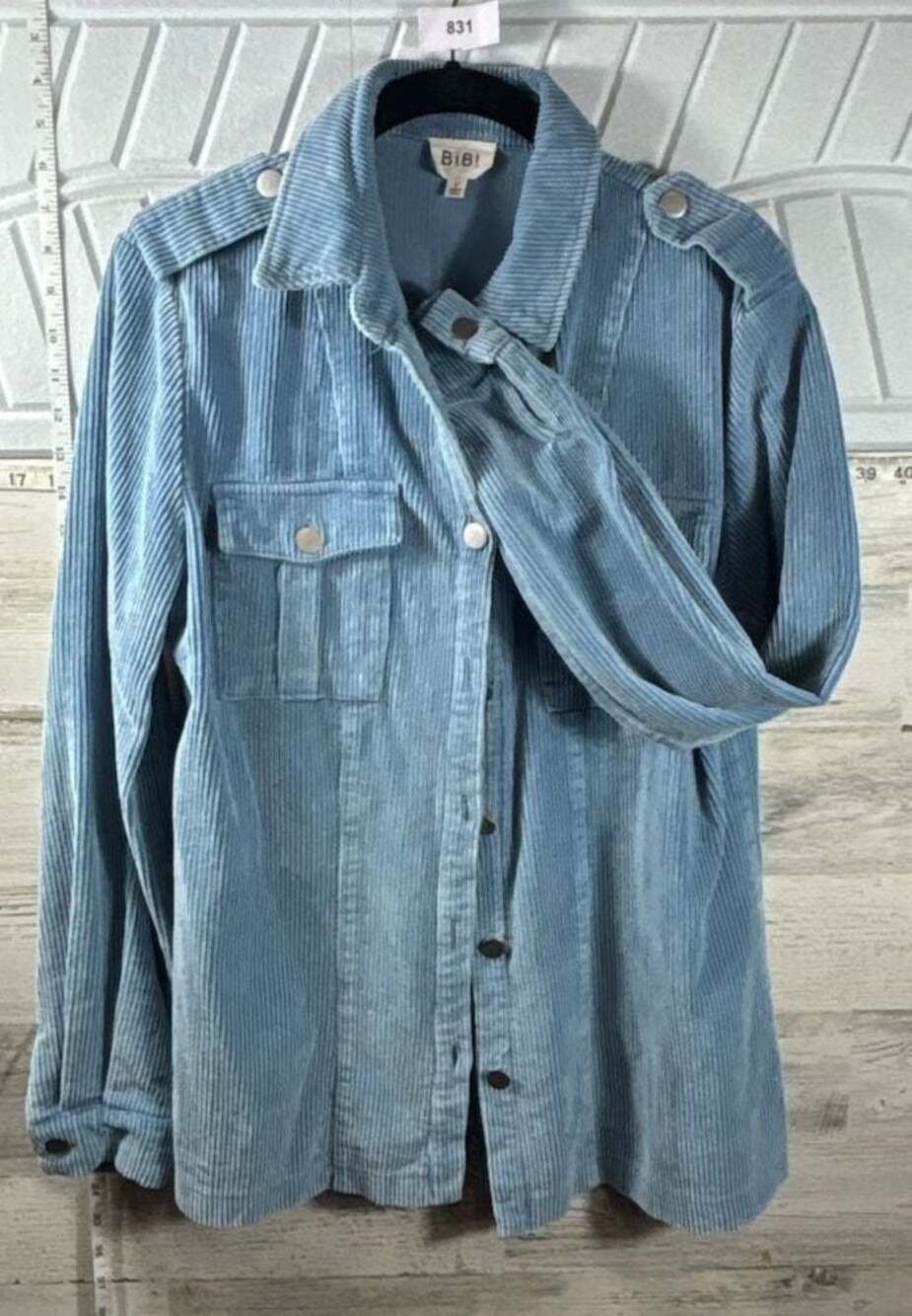 BiBi Blue Corduroy Button-Down Long Sleeve Shirt Jacket with Pockets